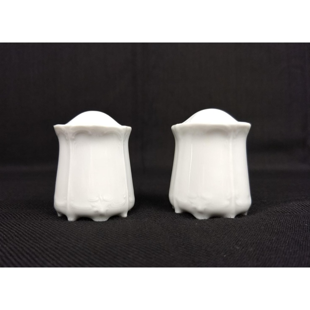 Tirschenreuth Baronesse White Salt & Pepper Shakers w/ Stoppers Embossed Germany